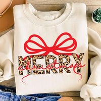Coquette Leopard Merry Christmas Sweatshirt, Merry Christmas Shirt, Preppy Christmas Sweatshirt
