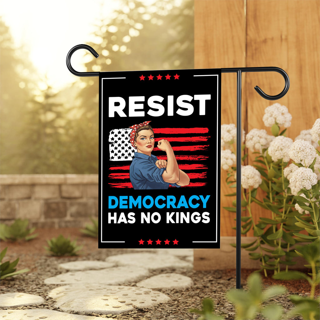 Democracy Has No Kings Garden Flag, Double Sided, No Kings In America Protest, Anti-Trump Flag, Resist Racism, Resist Fascism Flag