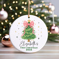 Baby First Christmas Ornament 2025, Personalized Baby Girl Name Ornament, Pink Bow Ceramic Ornament, Baby Shower Gift, Family Keepsake