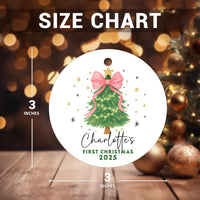 Baby First Christmas Ornament 2025, Personalized Baby Girl Name Ornament, Pink Bow Ceramic Ornament, Baby Shower Gift, Family Keepsake