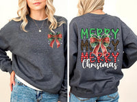 Coquette Christmas Sweatshirt, Leopard Merry Christmas Shirt, Coquette Bow Sweatshirt, Front Back