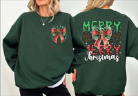 Coquette Christmas Sweatshirt, Leopard Merry Christmas Shirt, Coquette Bow Sweatshirt, Front Back