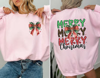 Coquette Christmas Sweatshirt, Leopard Merry Christmas Shirt, Coquette Bow Sweatshirt, Front Back