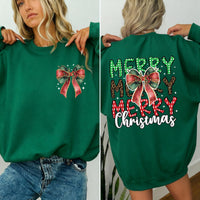 Coquette Christmas Sweatshirt, Leopard Merry Christmas Shirt, Coquette Bow Sweatshirt, Front Back