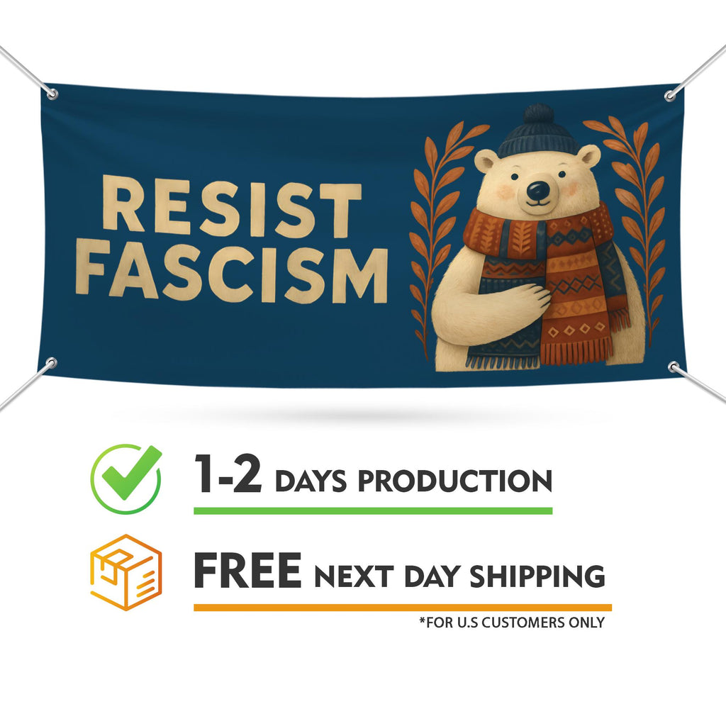 FDT Christmas Resist Fascism Banner Sign - Anti-Trump, Protect Democracy, Anti Fascist Vinyl Banner with Metal Grommets