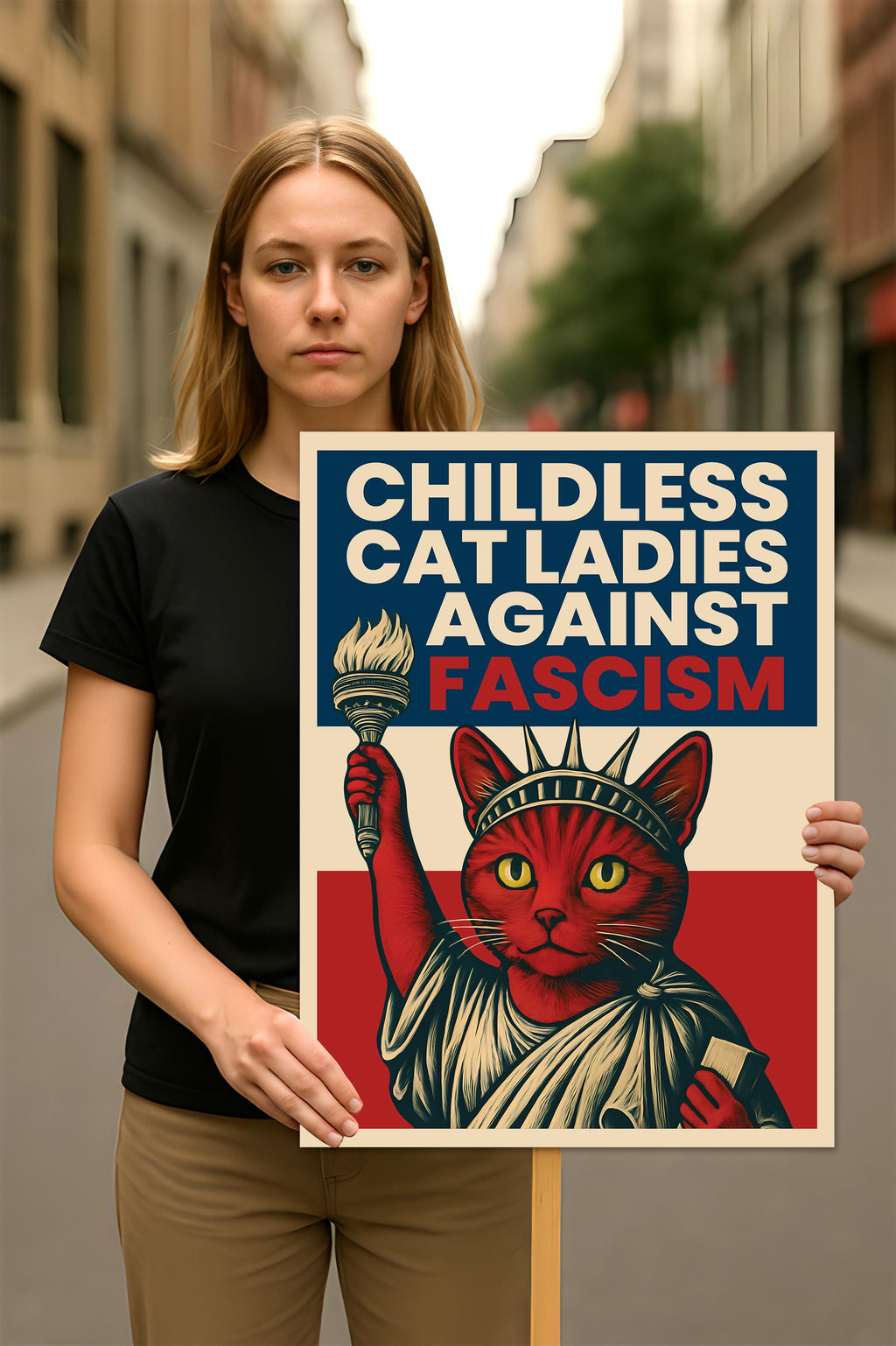 Childless Cat Ladies Against Fascism Protest Sign, Anti-Trump No Kings, Protect Democracy Political Activist Poster, Anti Fascist Rally Sign