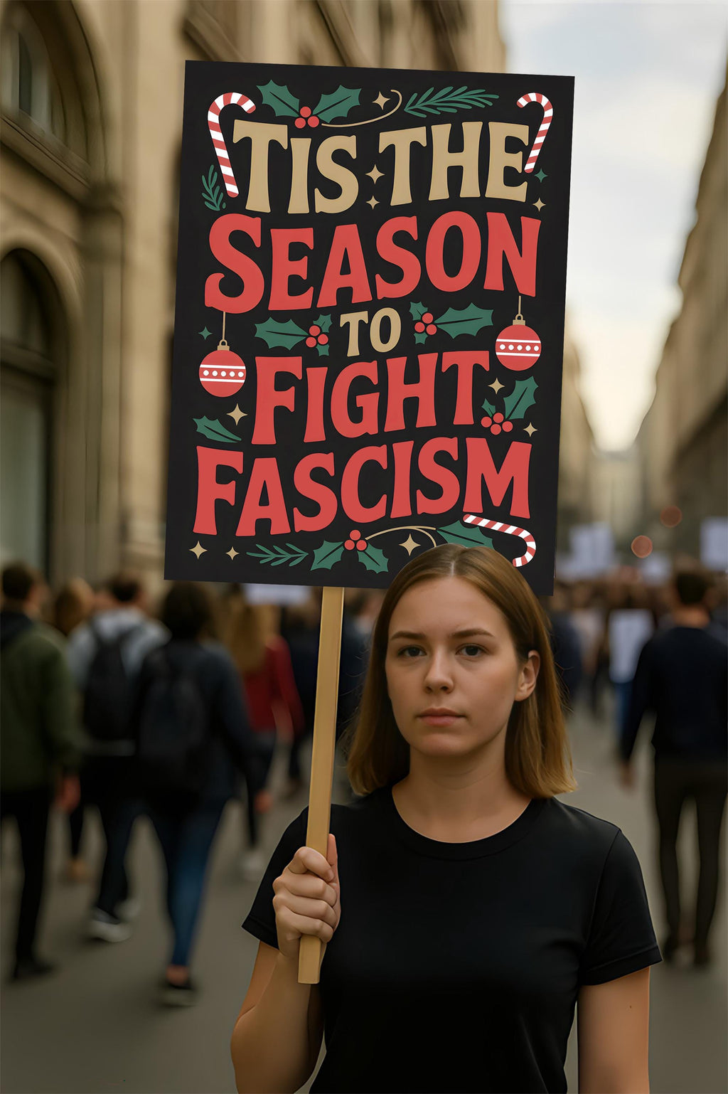 Fight Fascism Christmas Protest Sign, Anti-Trump, No Kings In America, Protect Democracy Political Activist Poster, Anti Fascist Rally Sign