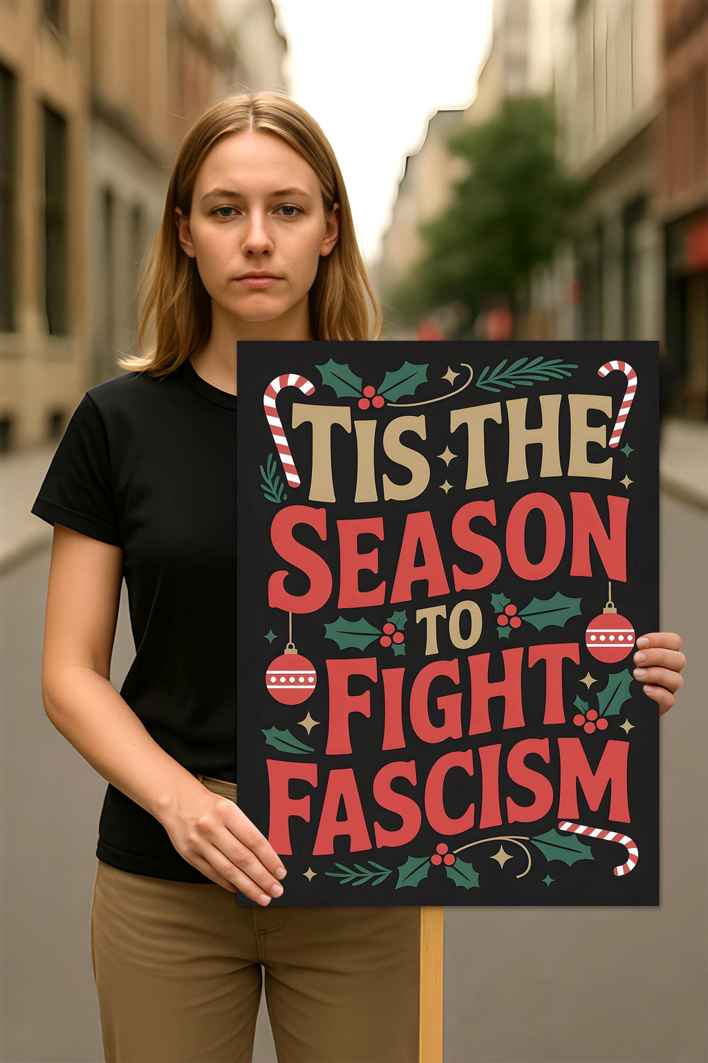 Fight Fascism Christmas Protest Sign, Anti-Trump, No Kings In America, Protect Democracy Political Activist Poster, Anti Fascist Rally Sign