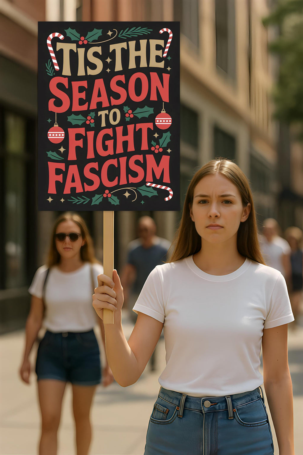 Fight Fascism Christmas Protest Sign, Anti-Trump, No Kings In America, Protect Democracy Political Activist Poster, Anti Fascist Rally Sign