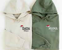 Embroidered Christmas Family Sweatshirt, Matching Xmas Hoodie, Mama Claus Shirt, Dada Claus Long Sleeve Shirt, Embroidery Santa Hat Gift