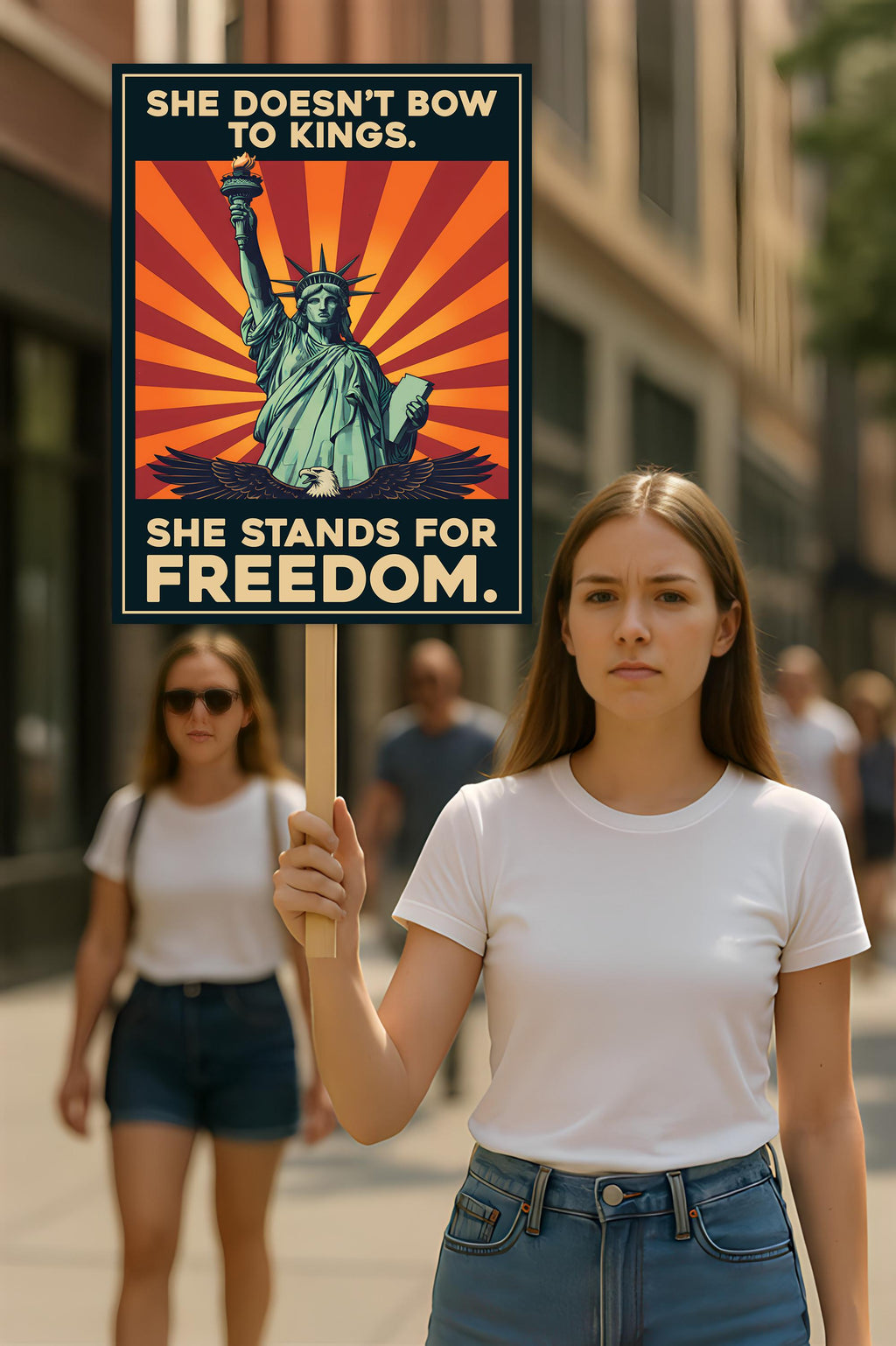 Statue of Liberty Protest Sign, Anti-Trump, No Kings In America, Protect Democracy Political Activist Poster, Anti Fascist Rally Sign