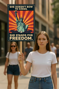 Statue of Liberty Protest Sign, Anti-Trump, No Kings In America, Protect Democracy Political Activist Poster, Anti Fascist Rally Sign