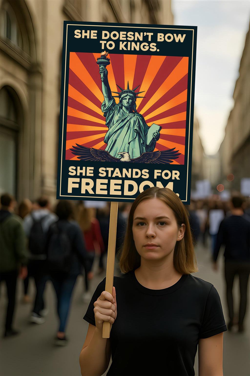 Statue of Liberty Protest Sign, Anti-Trump, No Kings In America, Protect Democracy Political Activist Poster, Anti Fascist Rally Sign