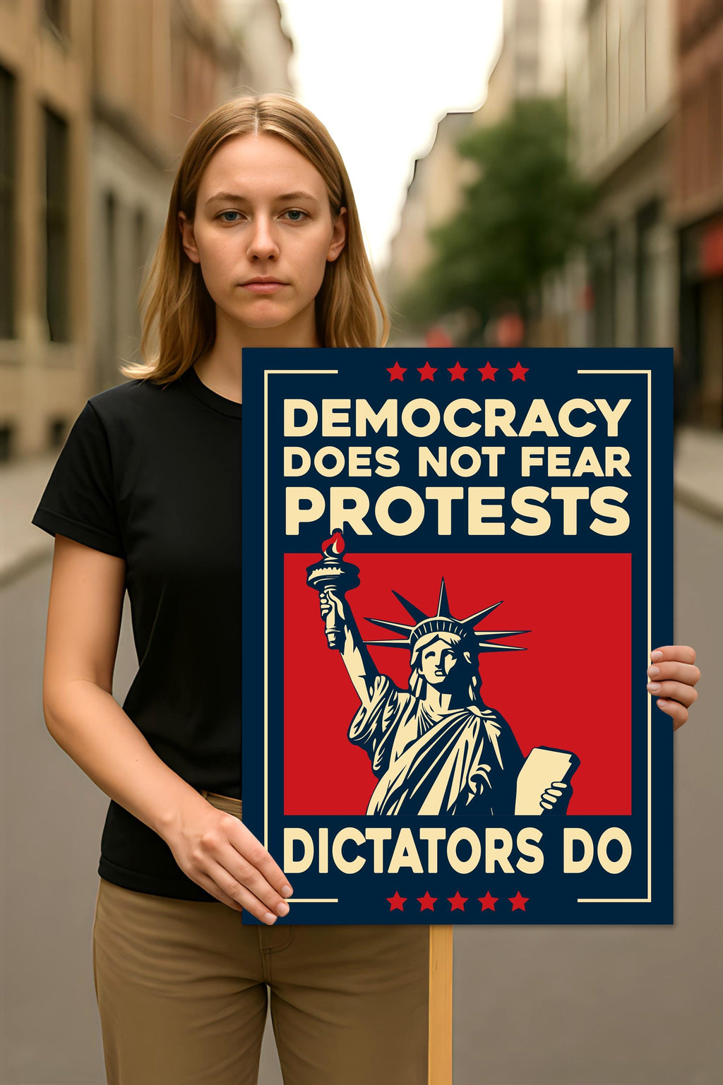 Statue of Liberty Protest Sign, Anti-Trump, No Kings In America, Protect Democracy Political Activist Poster, Anti Fascist Rally Sign