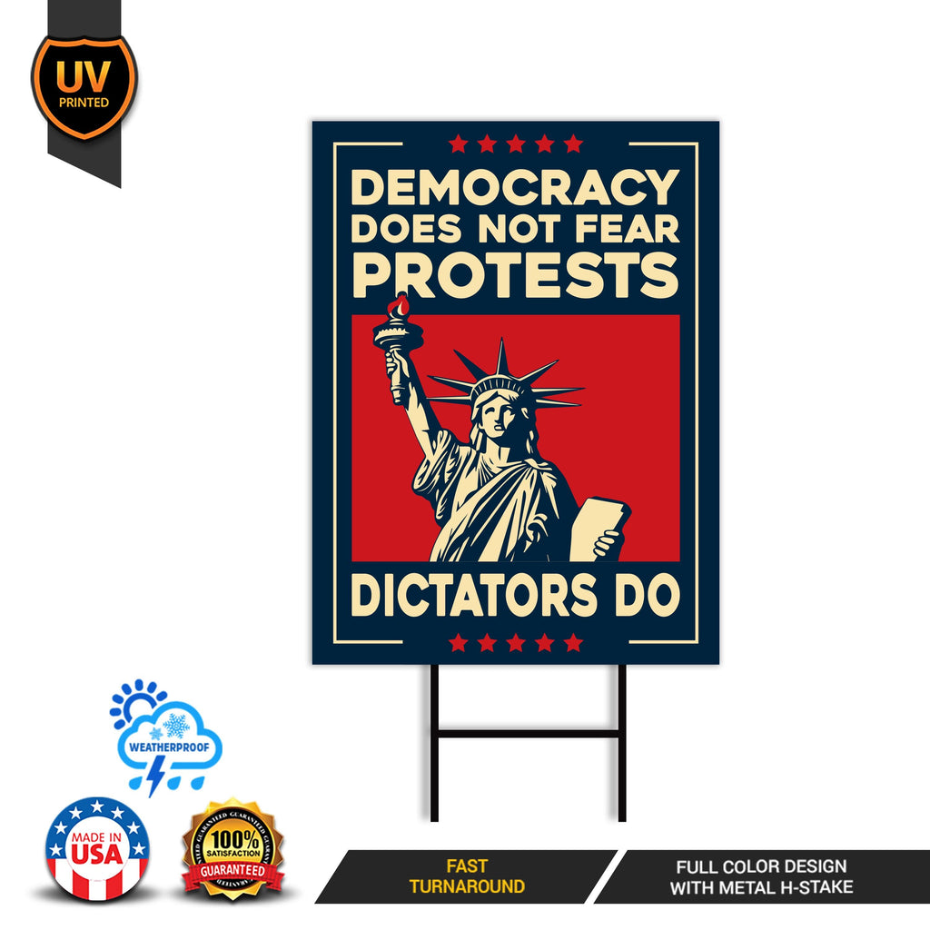 Statue of Liberty Protest Yard Sign - Anti-Trump, No Kings In America, Protect Democracy, Anti Fascist Yard Sign with Metal H-Stake