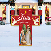 Jesus Is The Reason For The Season Nativity Yard Sign, Christian Christmas Outdoor Lawn Decor with Metal Stakes, Holy Family Garden Display