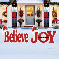 Believe Joy Christmas Yard Sign with Stakes, Outdoor Holiday Lawn Garden Decorations, Santa Hat Winter Porch Patio Xmas Welcome Decor
