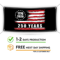 America 250 Anniversary 250 YEARS Banner Sign - Anti-Trump, No Kings, Protect Democracy, Resist Fascism Vinyl Banner with Metal Grommets