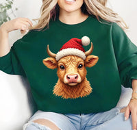 Christmas Highland Cow Sweatshirt, Santa Cow Merry Christmas Shirt, Cozy Winter Animal Sweatshirt