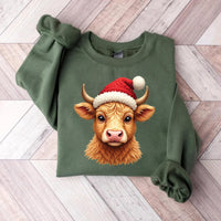 Christmas Highland Cow Sweatshirt, Santa Cow Merry Christmas Shirt, Cozy Winter Animal Sweatshirt
