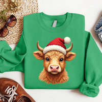 Christmas Highland Cow Sweatshirt, Santa Cow Merry Christmas Shirt, Cozy Winter Animal Sweatshirt