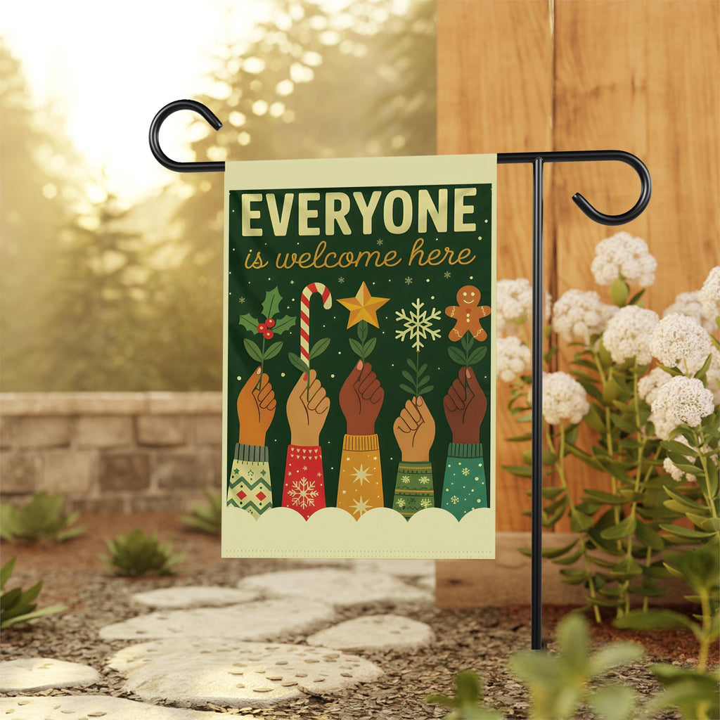 Everyone is Welcome Here Protest Garden Flag, Christmas Winter Flag, Anti-Trump, No Kings In America, Protect Democracy, Anti Fascist Flag