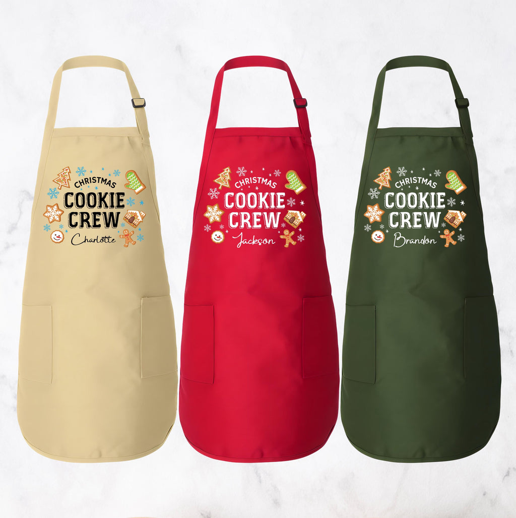 Personalized Christmas Cookie Crew Apron, Adjustable Neck, Full-Length Custom Christmas Kitchen Apron with Pockets, Christmas Mom Gift