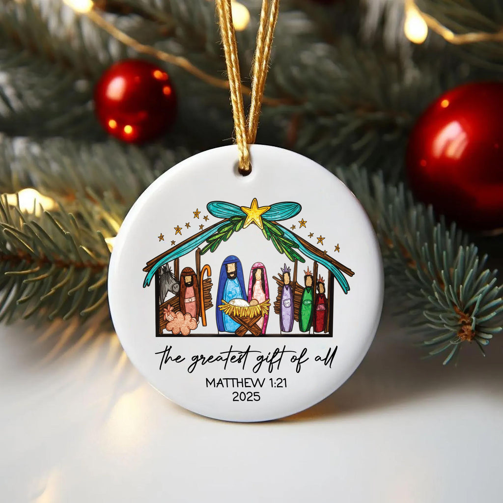 Nativity Christmas Ornament, The Greatest Gift of All Ceramic Ornament, Christian Christmas Ornament, Religious Holiday Gift Keepsake 2025