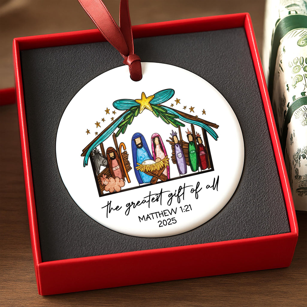 Nativity Christmas Ornament, The Greatest Gift of All Ceramic Ornament, Christian Christmas Ornament, Religious Holiday Gift Keepsake 2025