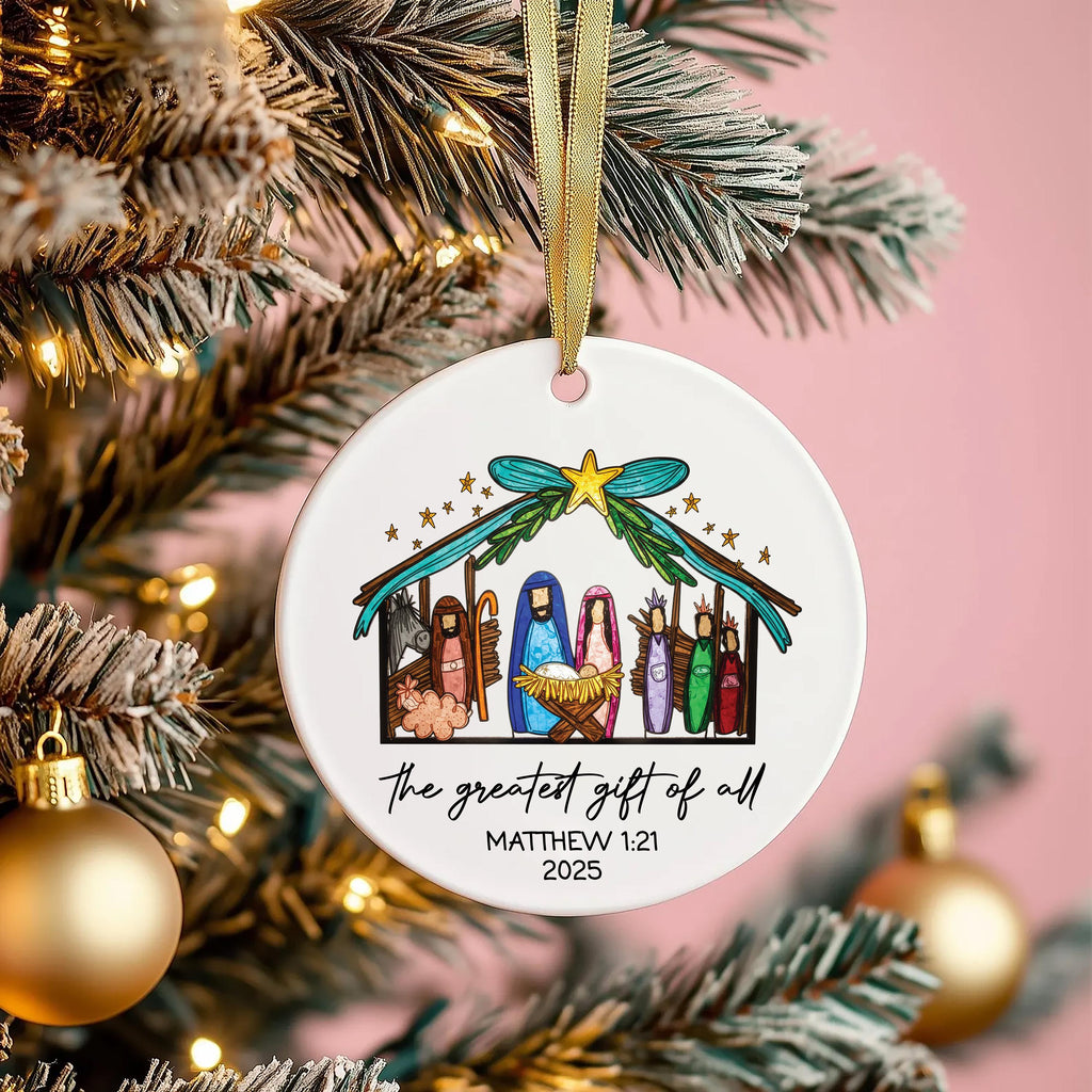 Nativity Christmas Ornament, The Greatest Gift of All Ceramic Ornament, Christian Christmas Ornament, Religious Holiday Gift Keepsake 2025