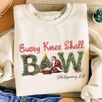 Nativity Scene Sweatshirt, Trendy Christmas Santa Shirt, Every Knee Shall Bow Christmas Sweatshirt