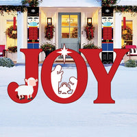 Nativity JOY Yard Sign with Stakes, Christmas Outdoor Religious Lawn Decor, Holy Family Nativity Scene Garden Decoration Porch Patio Xmas