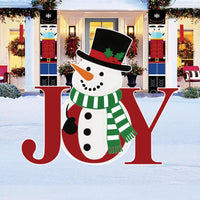 JOY Snowman Yard Sign with Stakes, Christmas Outdoor Lawn Decor, Holiday Winter Porch Garden Decoration, Cute Snowman Christmas Yard Display