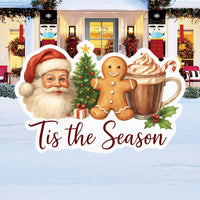 Tis the Season Christmas Yard Sign, Santa Gingerbread Outdoor Decorations with Stakes, Holiday Lawn Garden Porch Decor Winter Xmas Display