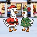 Christmas Goose Yard Sign, Outdoor Metal Decorations with Stakes, Funny Santa & Tree Goose Lawn Garden Decor, Holiday Patio Display