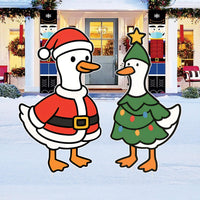 Christmas Goose Yard Sign, Outdoor Metal Decorations with Stakes, Funny Santa & Tree Goose Lawn Garden Decor, Holiday Patio Display