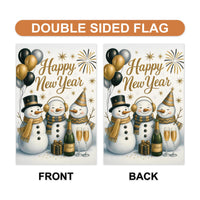Happy New Year 2026 Garden Flag, Winter Snowman Firework Yard Flag, Holiday Welcome New Year Fence Front Porch Yard Decor, Eve Party Flag