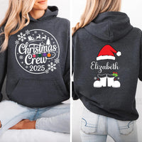 Christmas Crew Hoodie, Personalized Matching Family Shirt, Xmas Pajamas Top, Custom Family Christmas Hoodie, Front Back