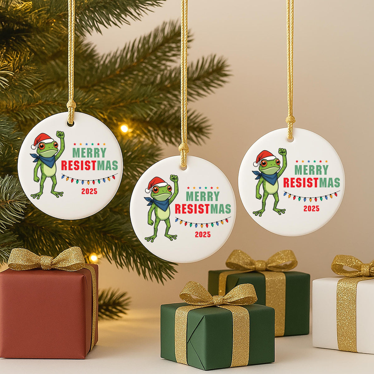 Resistmas Rabbit Merry Resistmas Ceramic Ornament, Portland Frog Christmas Ornament, An ...