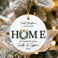 New Home Ornament, Wreath New House Christmas Ornament 2025, Personalized First Christmas in Our New Home Ornament, Closing Gift Keepsake