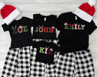Family Christmas Name Shirt, Doodle Alphabet Family Christmas Shirt, Personalized Christmas Family Tee