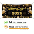 Happy New Year 2026 Banner Sign - New Year’s Eve Party, Holiday Welcome New Year Vinyl Banner with Metal Grommets