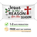 Jesus Is The Reason For The Season Vinyl Banner, Christmas Holiday Decoration, Religious Christmas Sign with Metal Grommets, Outdoor Decor