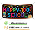 Happy 100th Day of School Banner Sign - 100 Days of School Banner Outdoor, Preschool 100 Day Decor for Classroom Banner with Metal Grommets