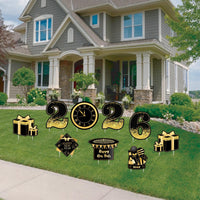 2026 New Year Yard Sign, Happy New Year Lawn Decoration with Stakes, Gold Black Party Outdoor Decor, Garden Holiday Display
