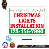 Custom Christmas Lights Installation Yard Sign, Waterproof Corrugated Plastic - Ideal for Commercial & Residential Holiday Lighting Services