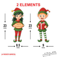 Christmas Elf Yard Signs, Large Elf Garden Stakes for Lawn & Pathway Decor, Cute Elf Couple Outdoor Christmas Yard Decoration with Stakes