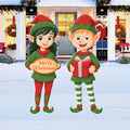 Christmas Elf Yard Signs, Large Elf Garden Stakes for Lawn & Pathway Decor, Cute Elf Couple Outdoor Christmas Yard Decoration with Stakes