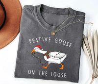 Festive Goose on the Loose Christmas Shirt, Funny Goose Holiday Shirt, Cute Xmas Duck Tee