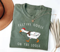 Festive Goose on the Loose Christmas Shirt, Funny Goose Holiday Shirt, Cute Xmas Duck Tee